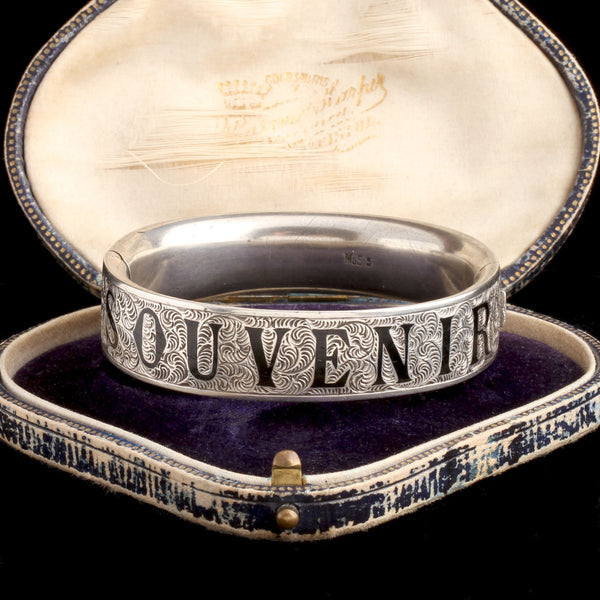Victorian "Souvenir" Silver & Enamel Bangle