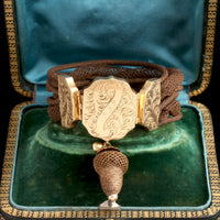 Victorian "M.C.C" & Acorn Hairwork Locket Bracelet