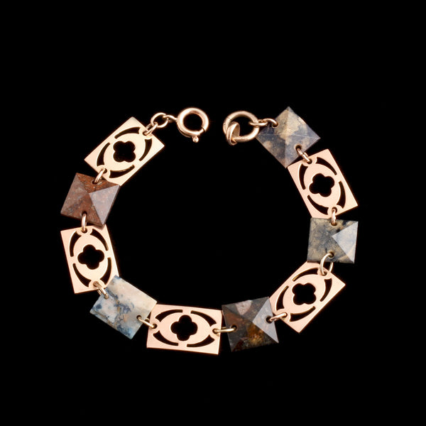 Edwardian Quatrefoils & Jasper Pyramids Panel Link Bracelet