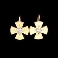 Victorian Old Mine Cut Diamond Maltese Cross Earrings