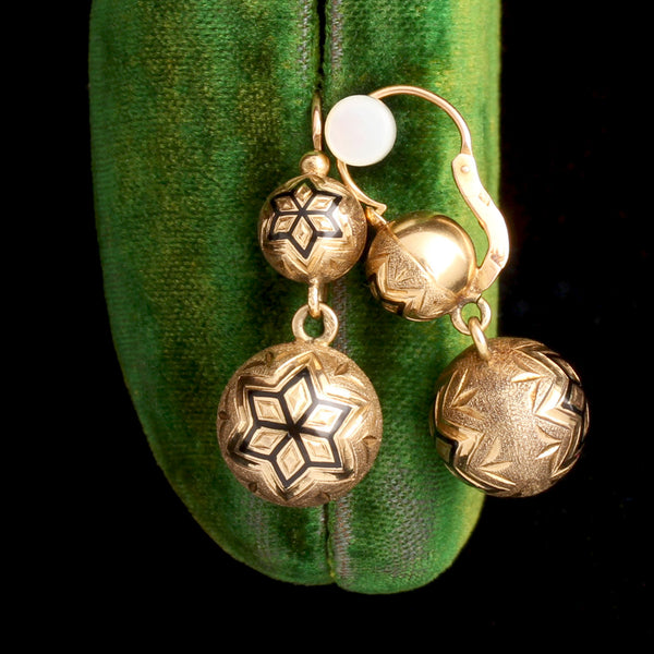 19th Century French Enamel Tracery Orb Drop Earrings