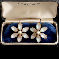 Edwardian Saphiret & Faux Pearl Flower Earrings