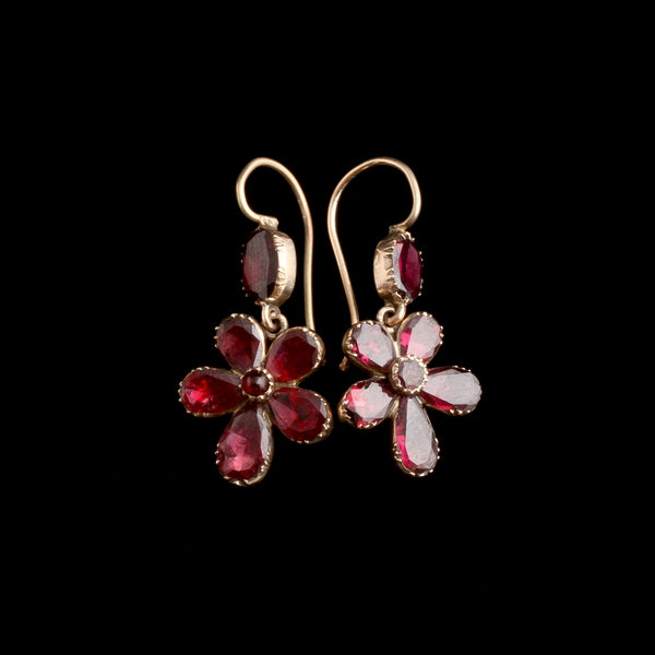 Georgian Garnet Pansy Earrings