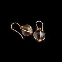 Early 20th Century French Rock Crystal & Ruby Cage Earrings