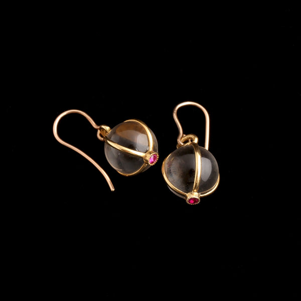 Early 20th Century French Rock Crystal & Ruby Cage Earrings