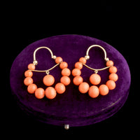 Late 19th Century Italian Coral Bead Hoop Earrings