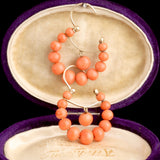 Late 19th Century Italian Coral Bead Hoop Earrings