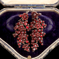 Victorian Bohemian Garnet Floral Drop Earrings