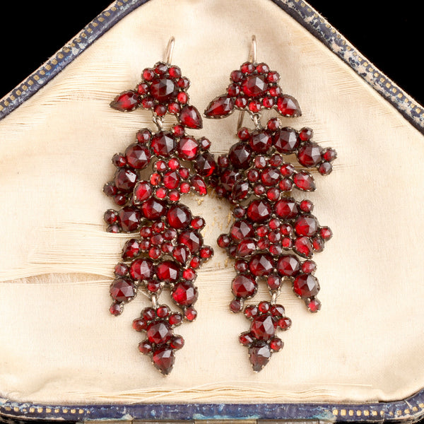 Victorian Bohemian Garnet Floral Drop Earrings