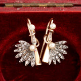 Late Victorian Diamond & Seed Pearl Fan Earrings