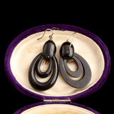 Victorian Whitby Jet Oval Hoop Earrings