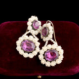 Victorian Seed Pearl & Amethyst Paste Drop Earrings