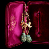 Egyptian Revival Sphinx & Faience Gilt Silver Earrings