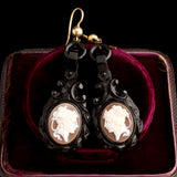 Neoclassical Medusa Shell Cameo Jet Earrings