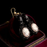 Neoclassical Medusa Shell Cameo Jet Earrings