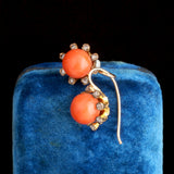 Victorian Coral & Diamond Cluster Earrings