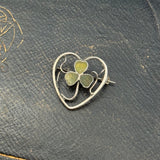 Sterling Connemara Marble Shamrock Heart Pin