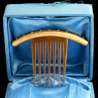 Late 19th Century French Pearl Studded Gold Comb