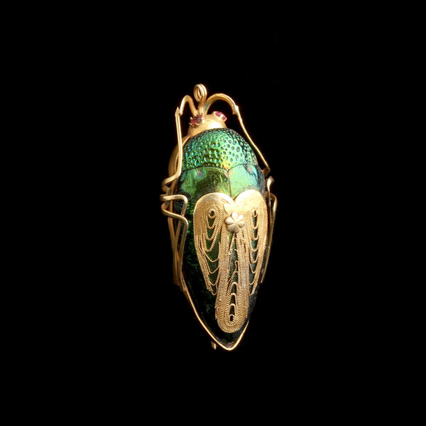 Victorian Ruby-Eyed Beetle Brooch
