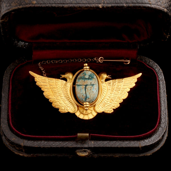 Egyptian Revival Winged Scarab Brooch in Original Box