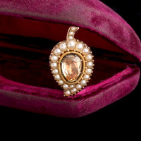 Georgian Topaz & Pearl Leaf Pin