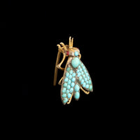 Victorian Turquoise & Garnet Gilt Silver Moth Brooch