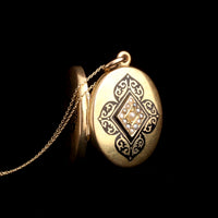 Victorian Enamel & Pearl Quatrefoil Locket