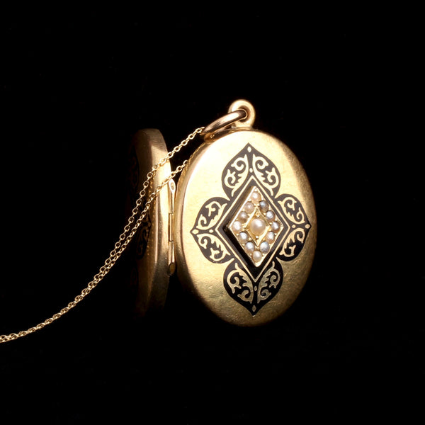 Victorian Enamel & Pearl Quatrefoil Locket