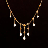 Edwardian Citrine & Pearl Fringe Necklace