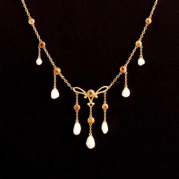 Edwardian Citrine & Pearl Fringe Necklace