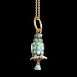 Victorian Turquoise & Blue Glass Parrot Charm Necklace