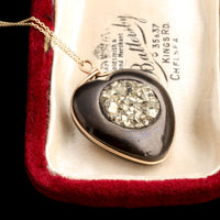 Victorian Jet & Iron Pyrite "JM" Heart Necklace