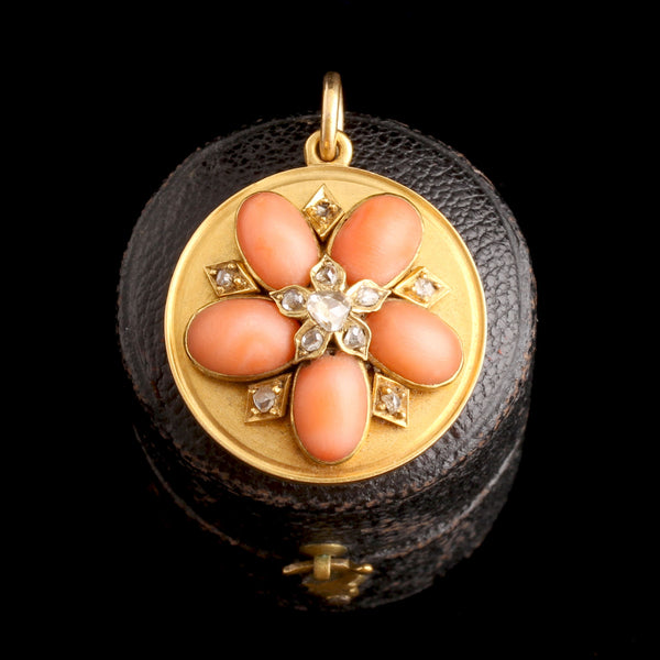 Victorian Coral & Diamond Pansy Locket