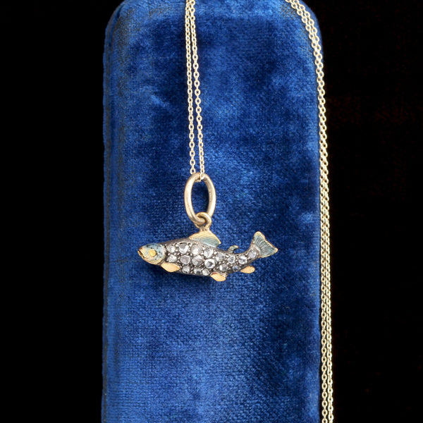 Victorian Diamond & Enamel Salmon Necklace