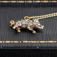 Victorian Diamond & Ruby Lucky Pig Necklace