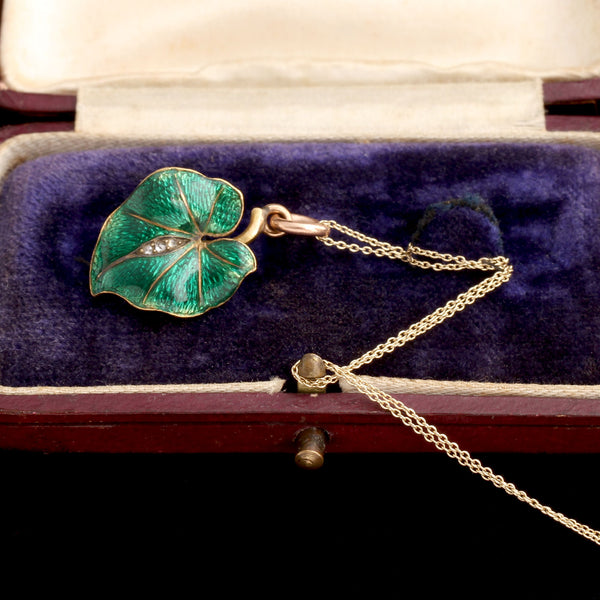 Victorian Enamel & Diamond Ivy Leaf Necklace