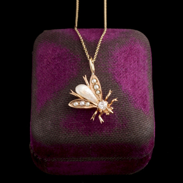 Victorian Diamond & Pearl Fly Pendant