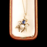 Victorian Sapphire, Diamond & Pearl Fly Pendant
