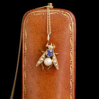 Victorian Sapphire, Diamond & Pearl Fly Pendant