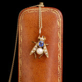 Victorian Sapphire, Diamond & Pearl Fly Pendant