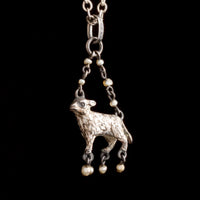Late 19th Century Austrian Silver, Enamel & Pearl Lamb Pendant
