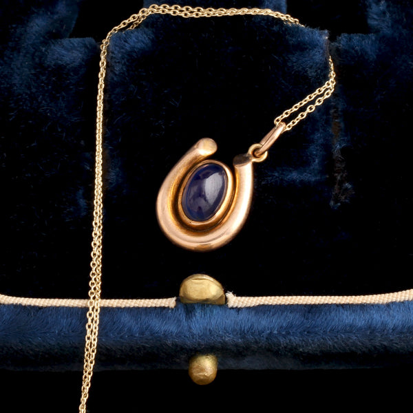 Edwardian Sapphire Cabochon Horseshoe Pendant