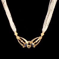 Early Deco Sapphire & Diamond Seed Pearl Strands Necklace