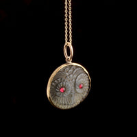 Victorian Labradorite & Garnet Owl Pendant