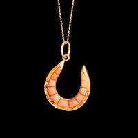 Victorian Calibré Cut Coral & Diamond Horseshoe Necklace