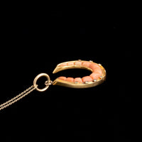 Victorian Calibré Cut Coral & Diamond Horseshoe Necklace