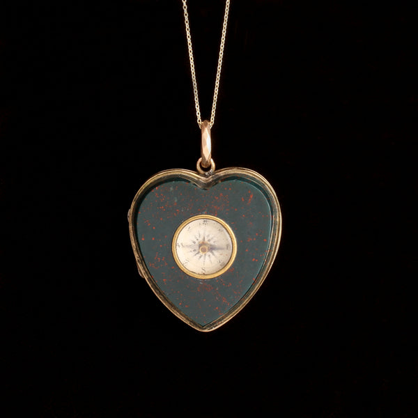Victorian Bloodstone Heart Compass Locket