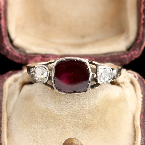 Late 18th Century Garnet & Old Mine Cut Diamond Ring