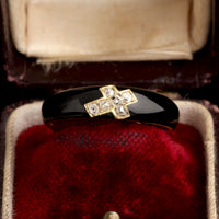 Mid Victorian Enamel & Diamond Cross Mourning Ring