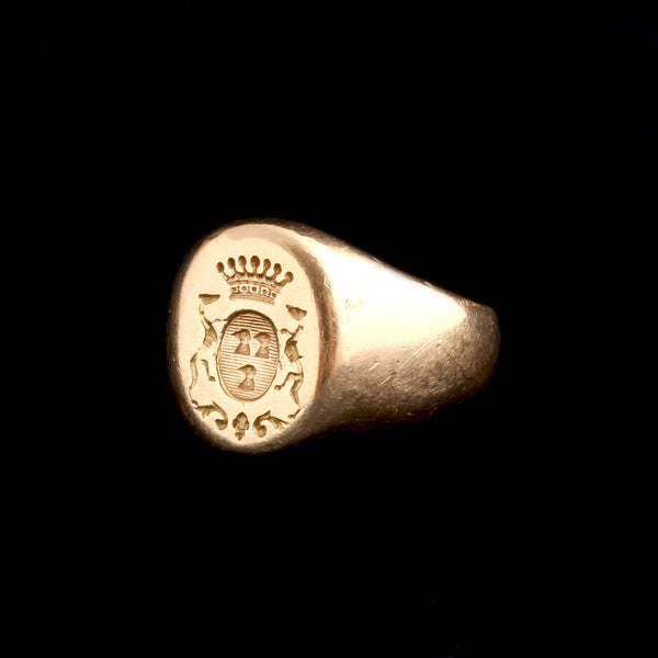 19th Century French Greyhounds & Birds Heraldic Signet Ring